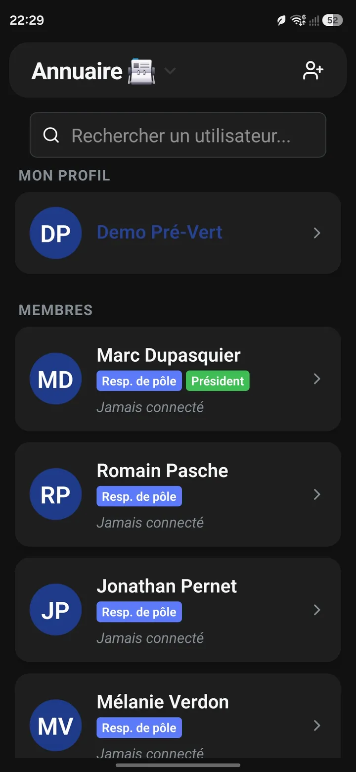 Konclav — annuaire des membres avec rôles et pôles